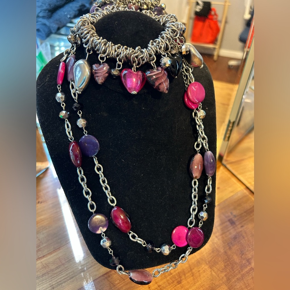 Lane Bryant purple glass bead long necklace and bracelet set